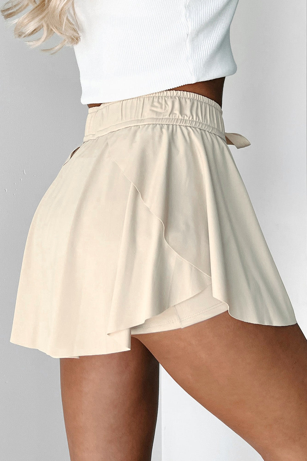 Black Drawstring Elastic Waistband Lined Tennis Skorts