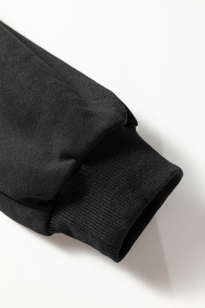 Black Varsity Striped Detail Crewneck Pullover Elastic Sweatpants 2pcs Outfit