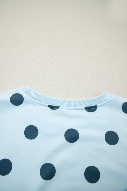 Sky Blue Ribbed Trim Polka Dot Print Tank Split Mini Skort 2pcs Set