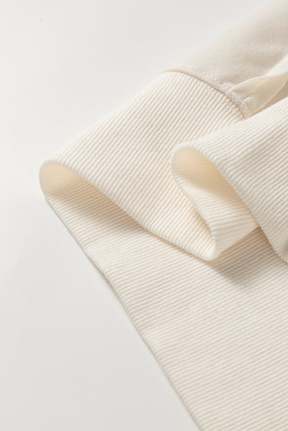 Beige Contrast Plaid Long Sleeve Exposed Seam Patchwork Top