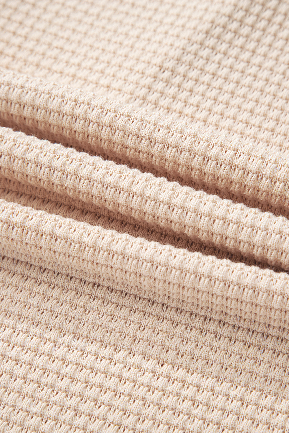 Racing Red Waffle Patchwork Drop Shoulder Hooded Long Sleeve Top