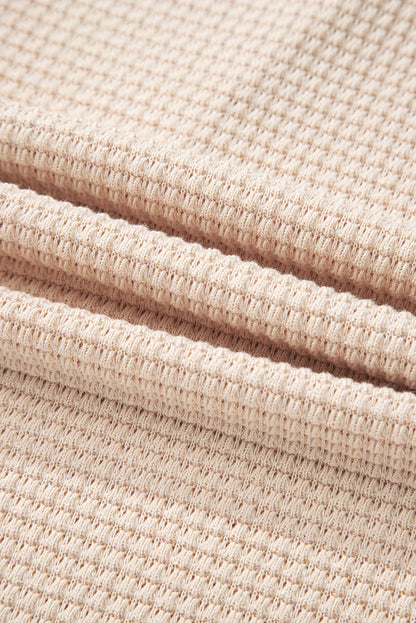 Racing Red Waffle Patchwork Drop Shoulder Hooded Long Sleeve Top