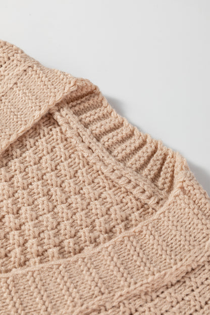 Smoke Gray Open Front Knitted Denim Pocket Patchwork Cardigan