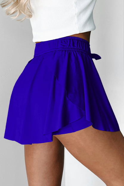 Black Drawstring Elastic Waistband Lined Tennis Skorts