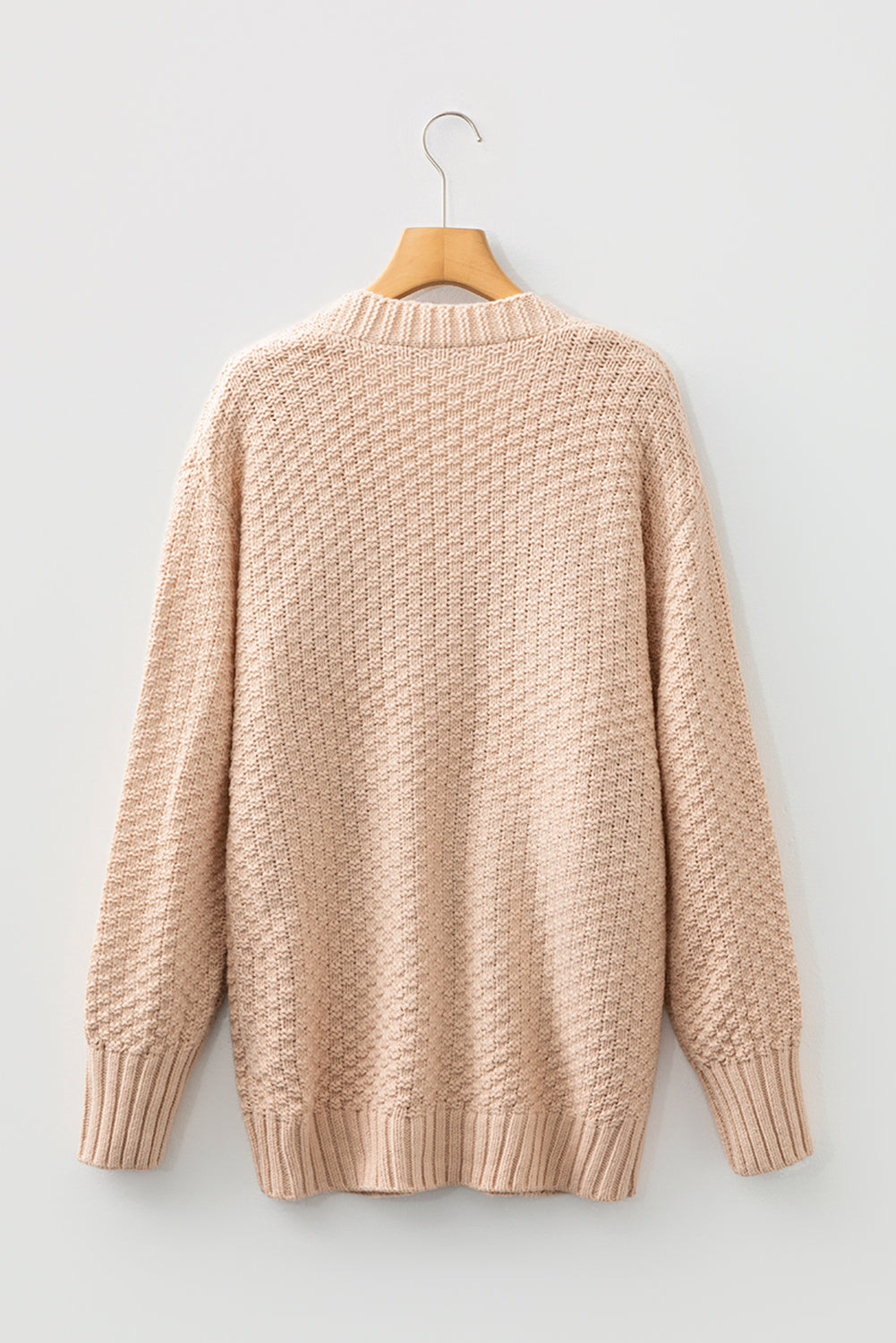 Smoke Gray Open Front Knitted Denim Pocket Patchwork Cardigan