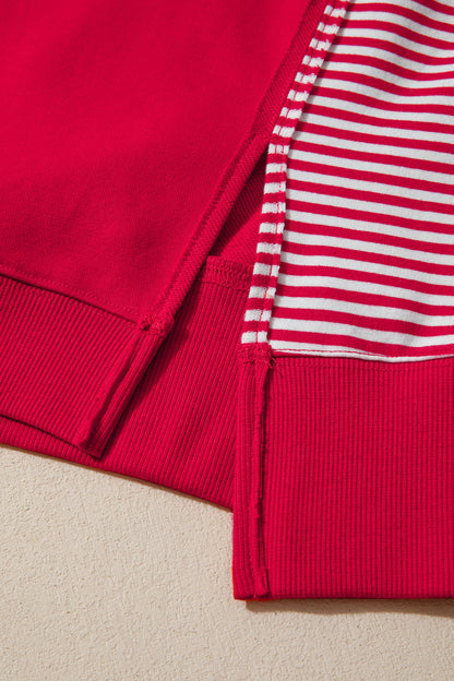 Dark Blue Striped Patchwork Sleeve Colorblock Sweatshirt