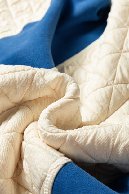 White Quilted Fleece Color Block Patchwork Oversize Hoodie