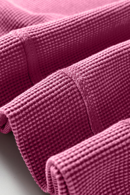 Mist Green Waffle Knit Patchwork Long Sleeve Loose Top