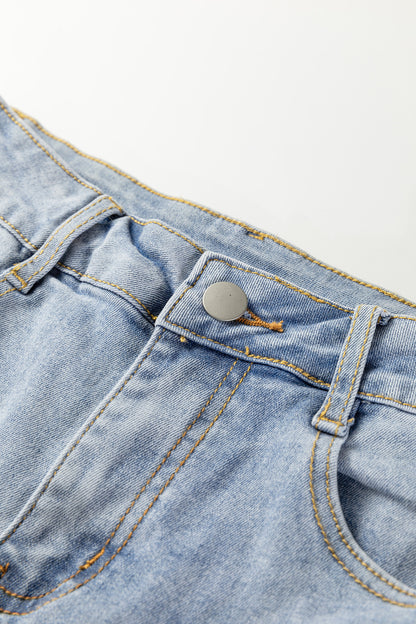 Beau Blue Mid Rise Pearl Embellished Split Wide Leg Jeans