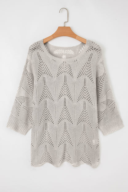 Seagrass Hollow Out Knit 7/8 Sleeve Casual Sweater