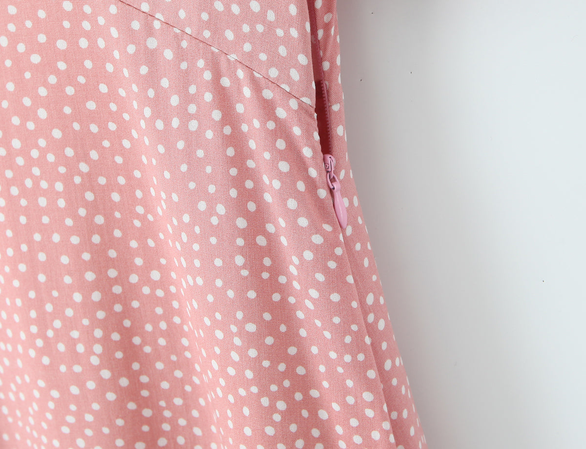 Women Clothing Spring Lace Polka Dot Short Sleeve Dress