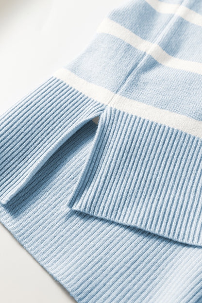 Beau Blue Side Slits Crewneck Short Sleeve Sweater Tee