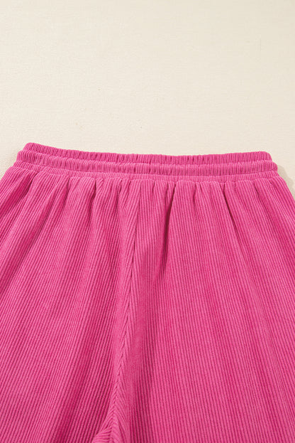 Peach Blossom Half Button Pullover Drawstring Pants Solid Color Corduroy 2pcs Outfit