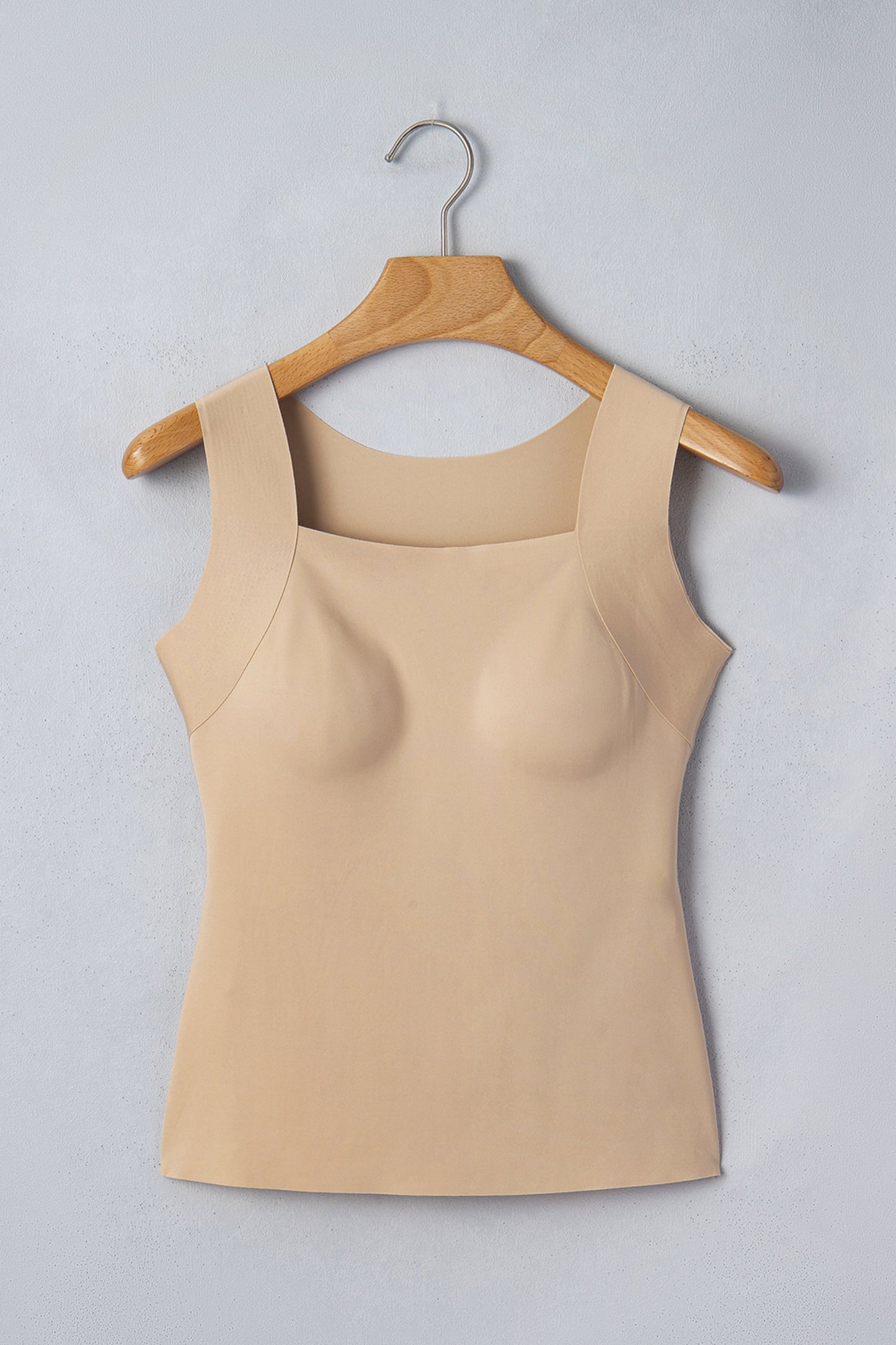 Oatmeal Solid Color Wide Strap Splicing Athleisure Tank Top