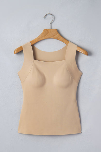 Oatmeal Solid Color Wide Strap Splicing Athleisure Tank Top