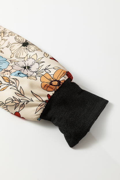 Apricot Flower Puff Sleeve Patchwork Top