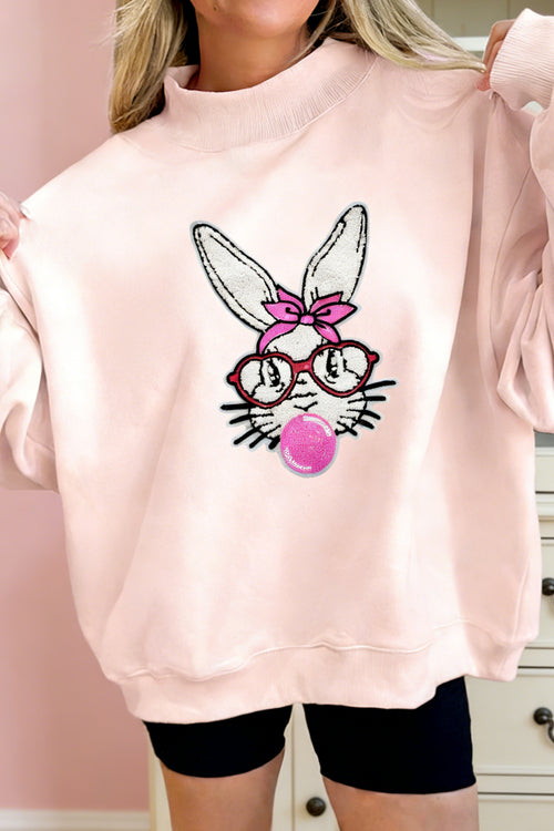 Apricot Pink Bubble Gum Bunny Chenille Patch Sweatshirt