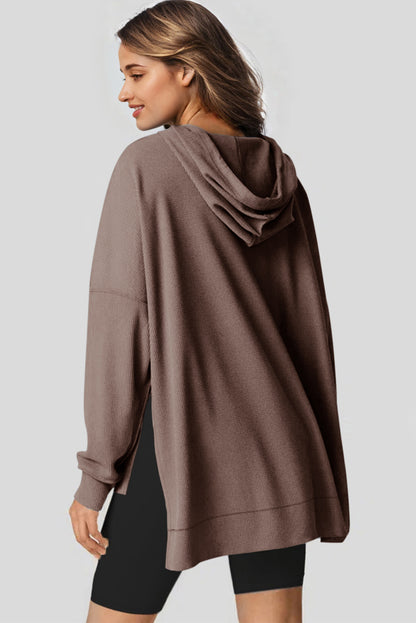 Black Waffle Knit Fleece Lined High Low Oversized Hoodie