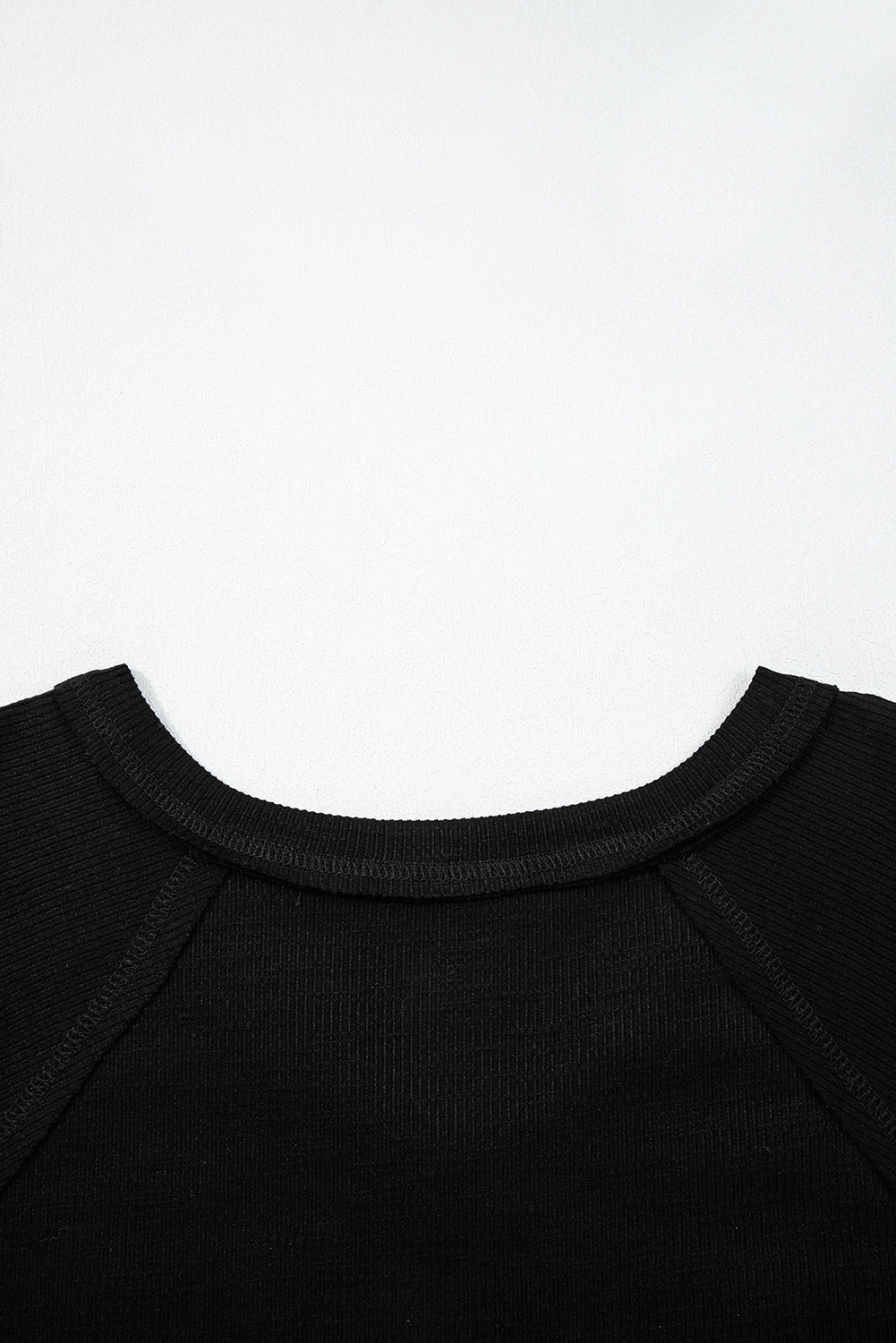 Black Exposed Seam Textured Knit V Neck Pullover Top