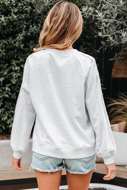 Light Grey Lace Patchwork Raglan Sleeve Crew Neck Sweatshirt