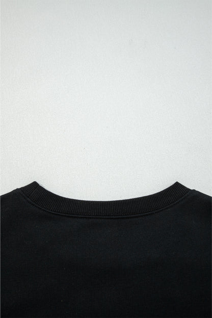 Black Varsity Baseball Bow Graphic Striped Sleeve Baggy Sweatshirt