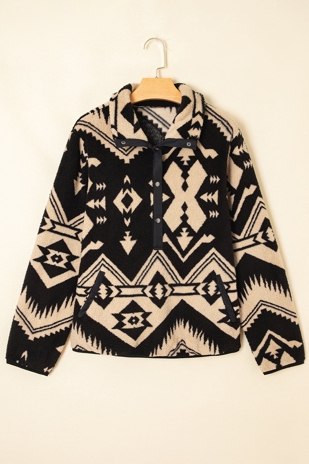 Beige Western Aztec Half Zip Plush Sweatshirt