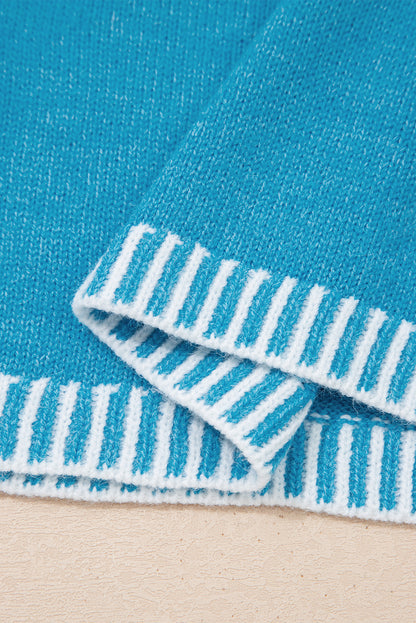 Blue Contrast Stitch Trim Knot Side Mock Neck Sweater Vest