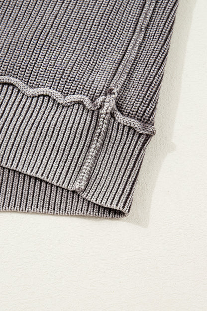 Chestnut Mineral Wash Exposed Seam Patchwork Knit Open Sweater Cardigan