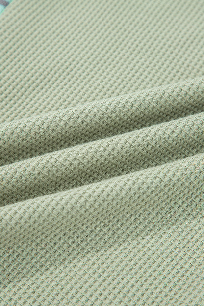 Dusk Blue Exposed Seam Waffle Striped Patchwork Baggy Pullover