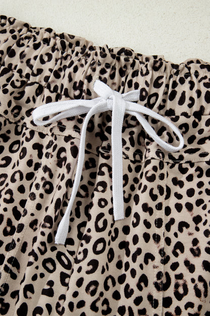 Khaki Animal Print Wide Leg Terry Knit Pants