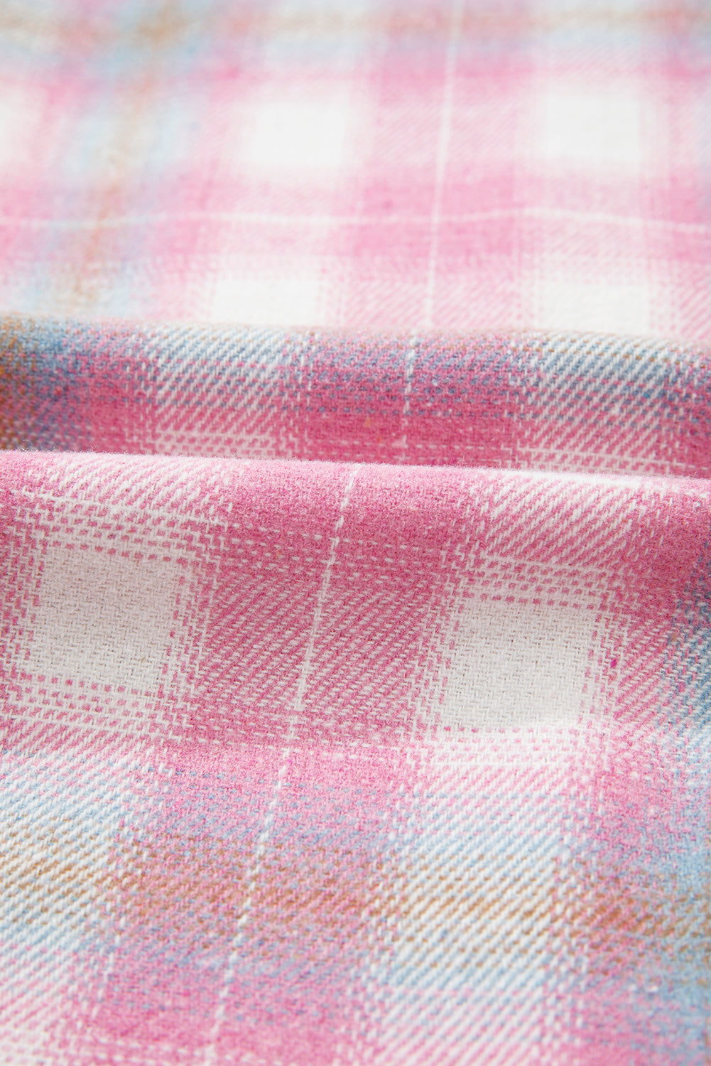 Pink Brushed Plaid Corduroy Flap Pockets Patchwork Shacket