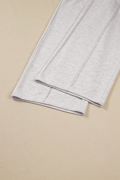 Light Grey Polo Collar V Neck Pullover and Drawstring Sweatpants Set