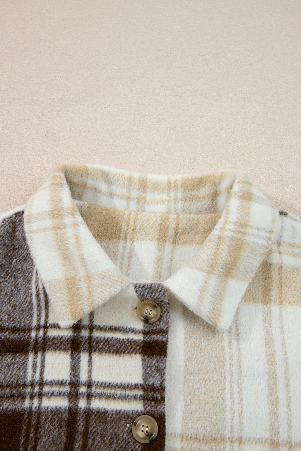 Multicolour Plaid Patchwork Side Pockets Buttoned Shacket