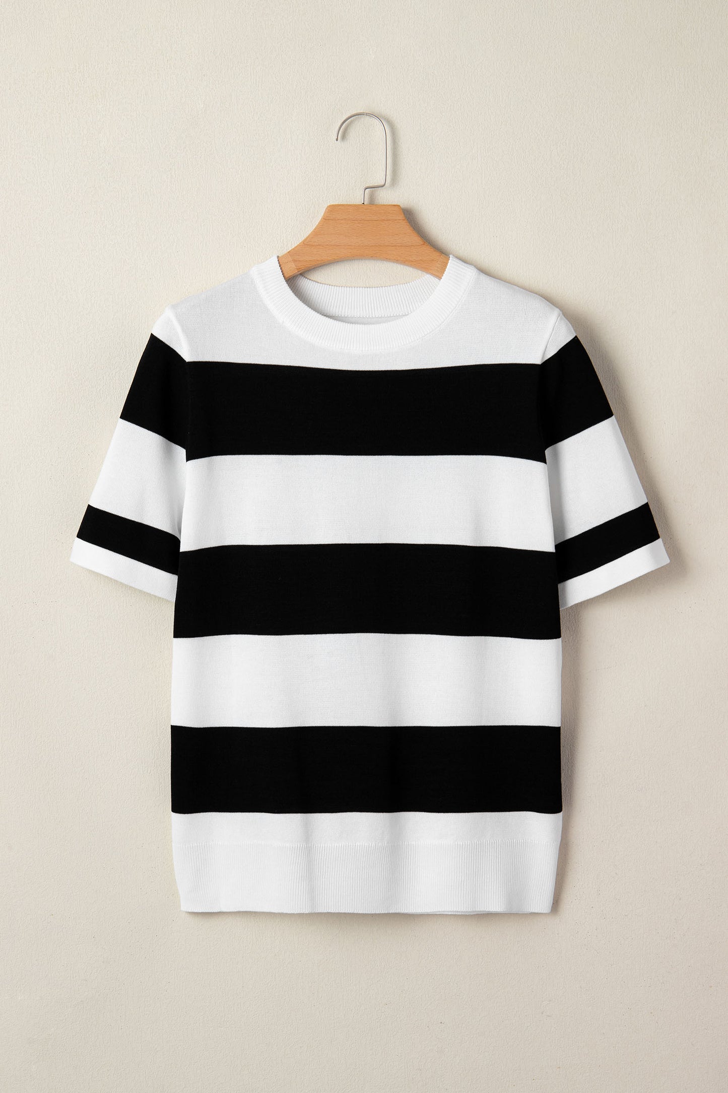 Black Stripe Colorblock Striped Knitted T shirt