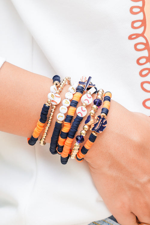 Russet Orange 7pcs Game Day Football Stackable Bracelet Set