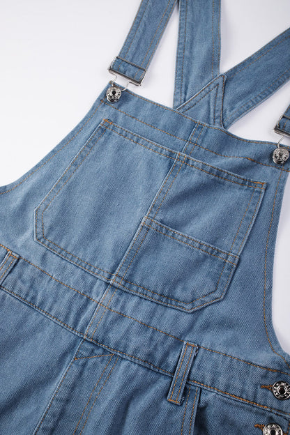Dark Blue Retro Bib Pocket Buckle Straps Casual Denim Jumpsuit