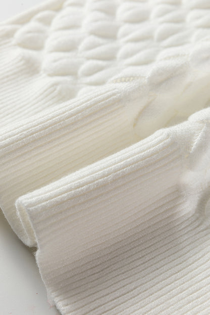 Straw Yellow Fish Scale Textured Knit Ribbed High Neck Short Sleeve Sweater