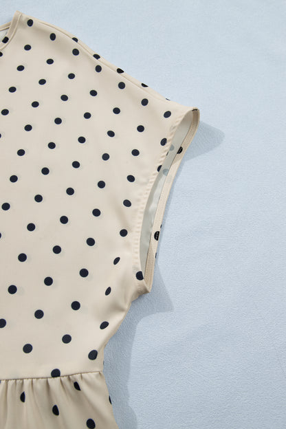 Apricot Plus Size Polka Dot Print Button Detail Short Sleeve Babydoll Blouse