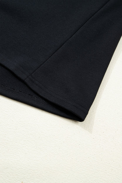 Black Solid Color Dropped Shoulder Long Sleeve Top