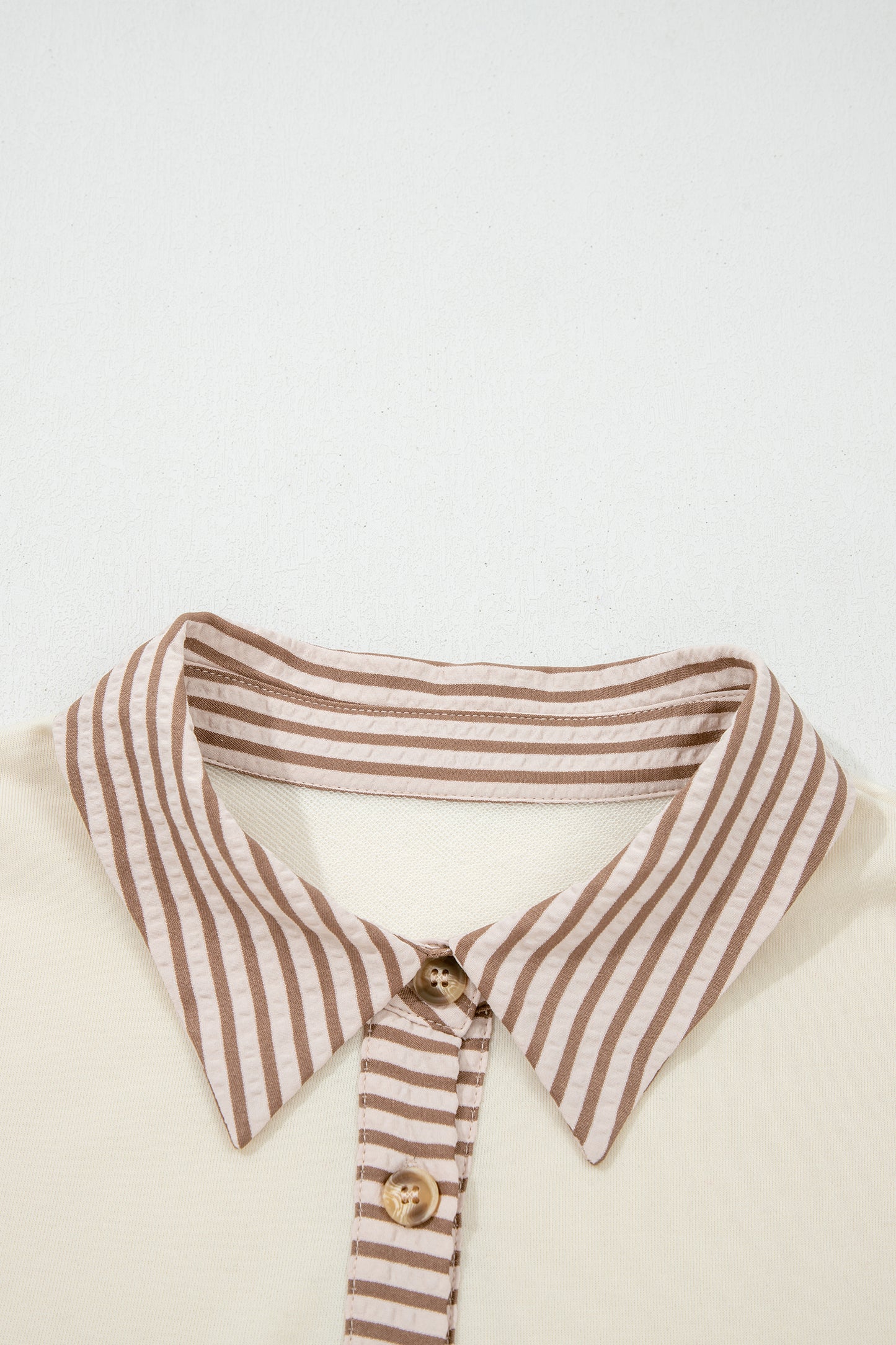 Khaki Stripe Plus Size Color Block Patchwork Half Button Long Sleeve Peplum Blouse