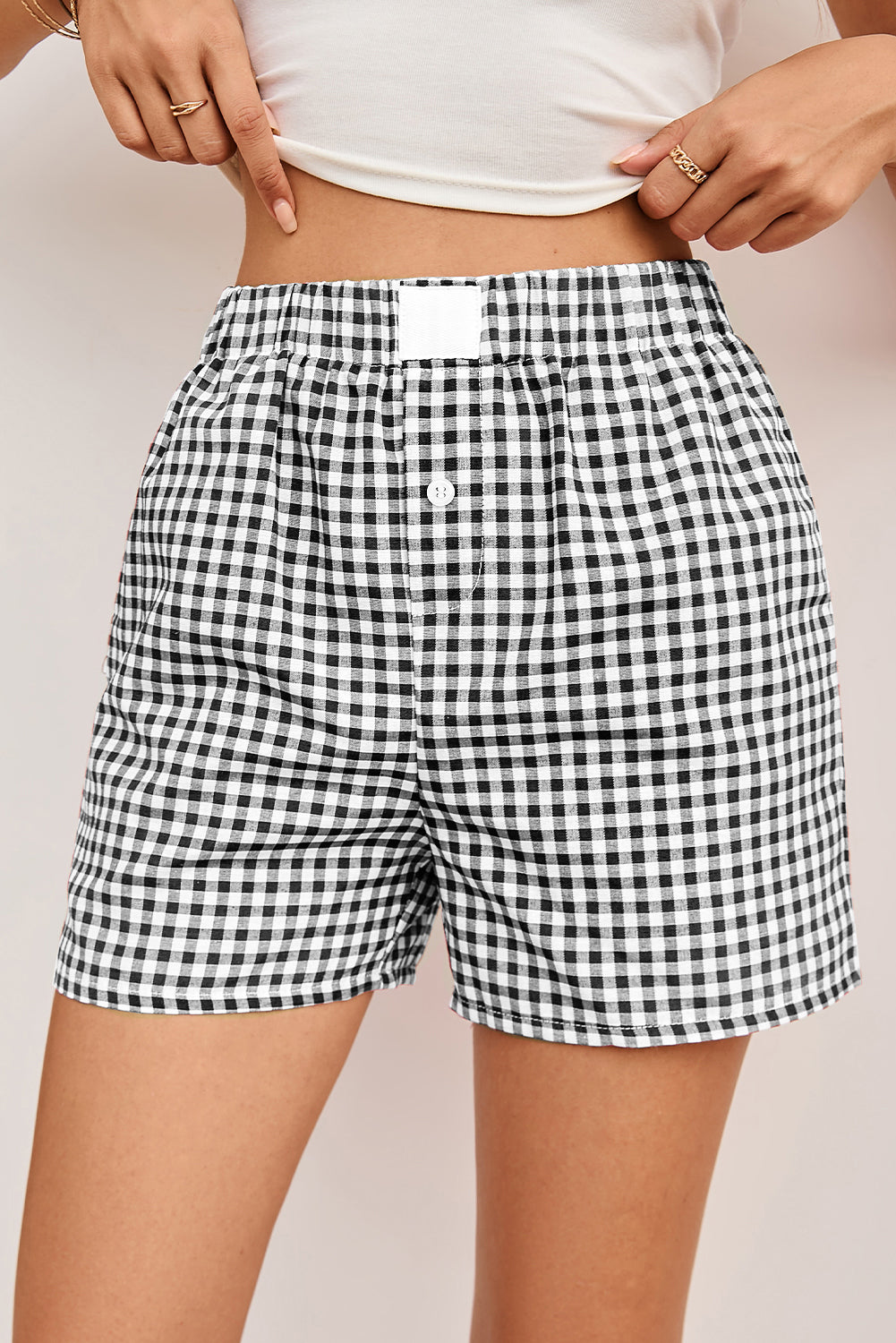Red Gingham Printed High Waist Shorts