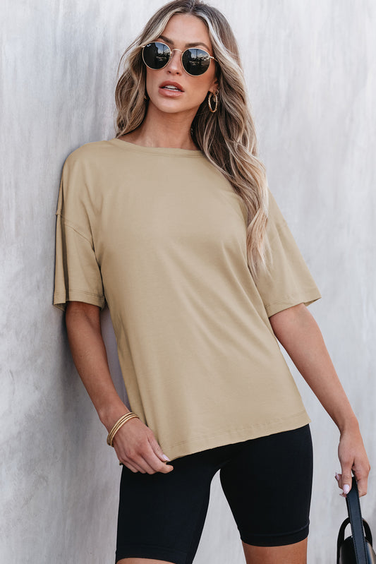 Parchment Raw Seam Patchwork Drop Shoulder Oversize T Shirt