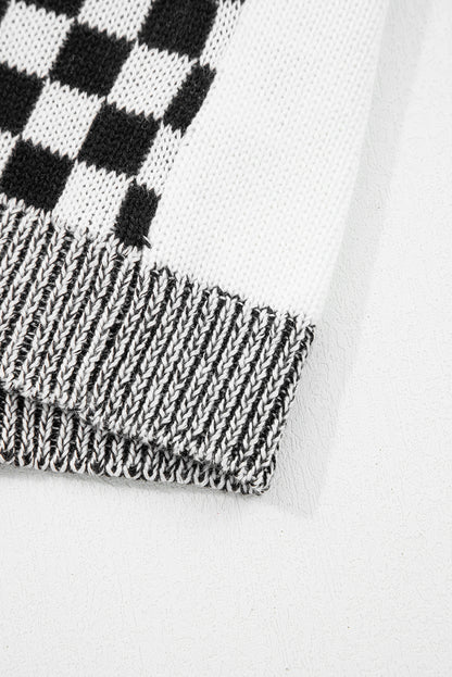 Black Checkered Open Front Drop Shoulder Cardigan