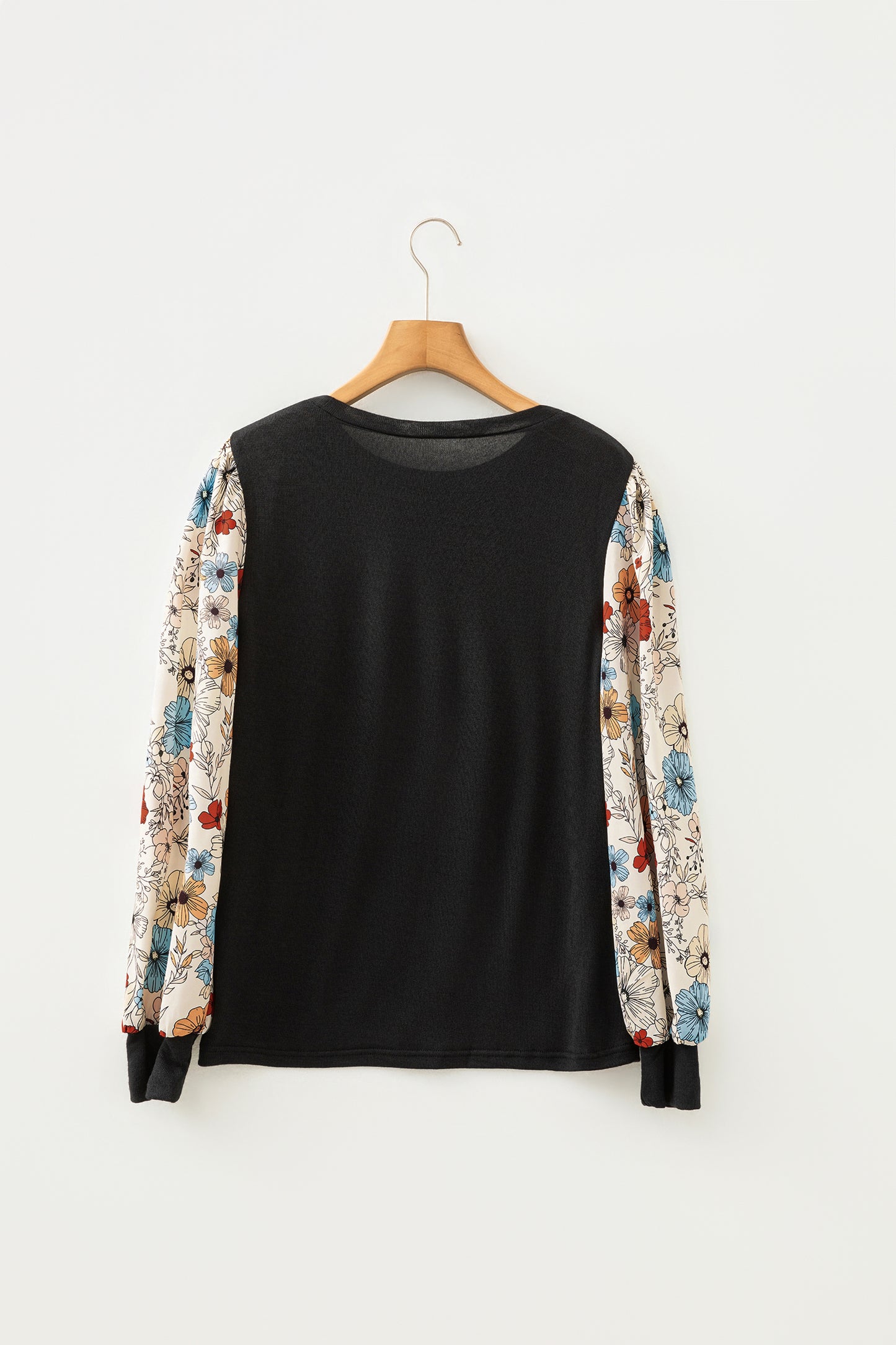 Apricot Flower Puff Sleeve Patchwork Top