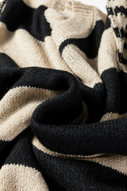 Black Stripe Drop Shoulder Sleeve Patchwork Baggy Sweater