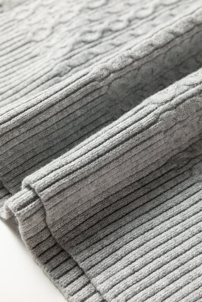 High Cable Knit Quarter Zip Ribbed Trim Loose Sweater Dress