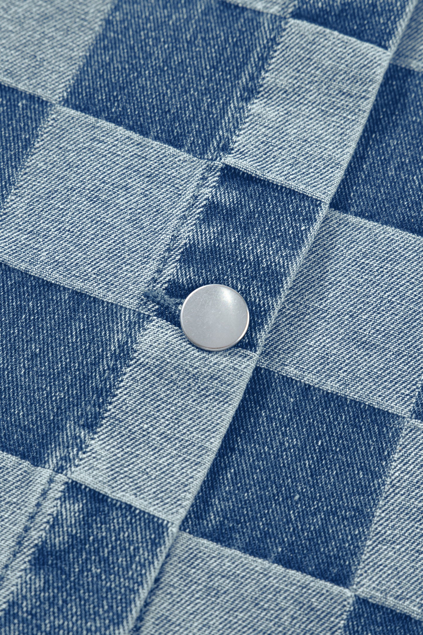 Beau Blue Checkered Ruffle Trim Button Down Denim Vest