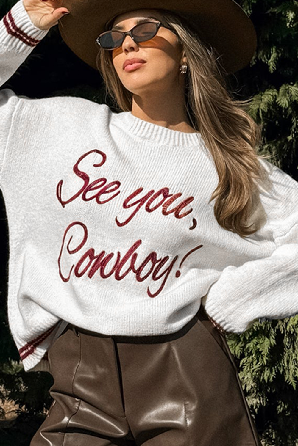 Light Grey See You Cowboy Embroidered Western Graphic Sweater