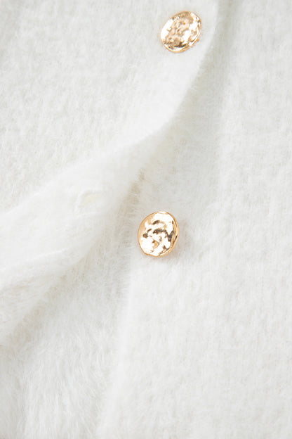 Smoke Gray Fuzzy Buttoned Front Midi Solid Cardigan