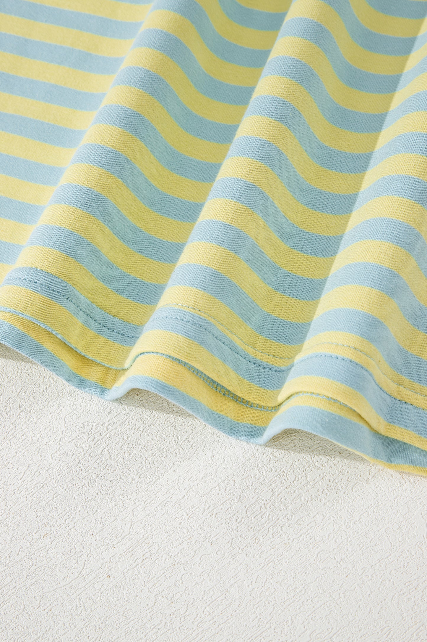 Yellow Stripe Drop Shoulder Boxy Casual Terry Short Set